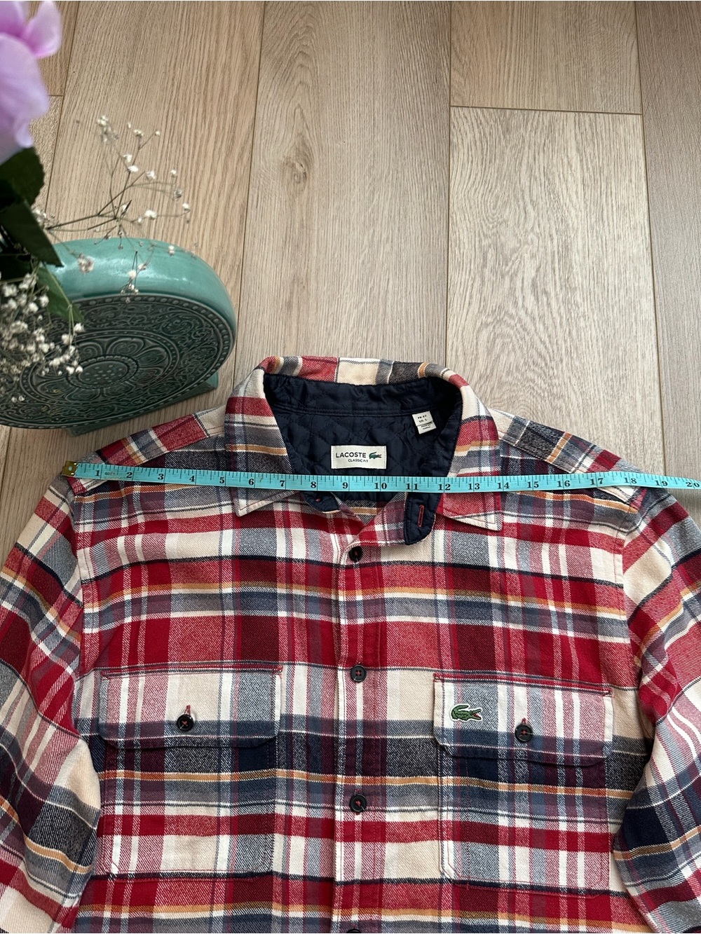 Lacoste Red Navy Plaid Button-Down Shirt classic fit Size L - Picture 10 of 10